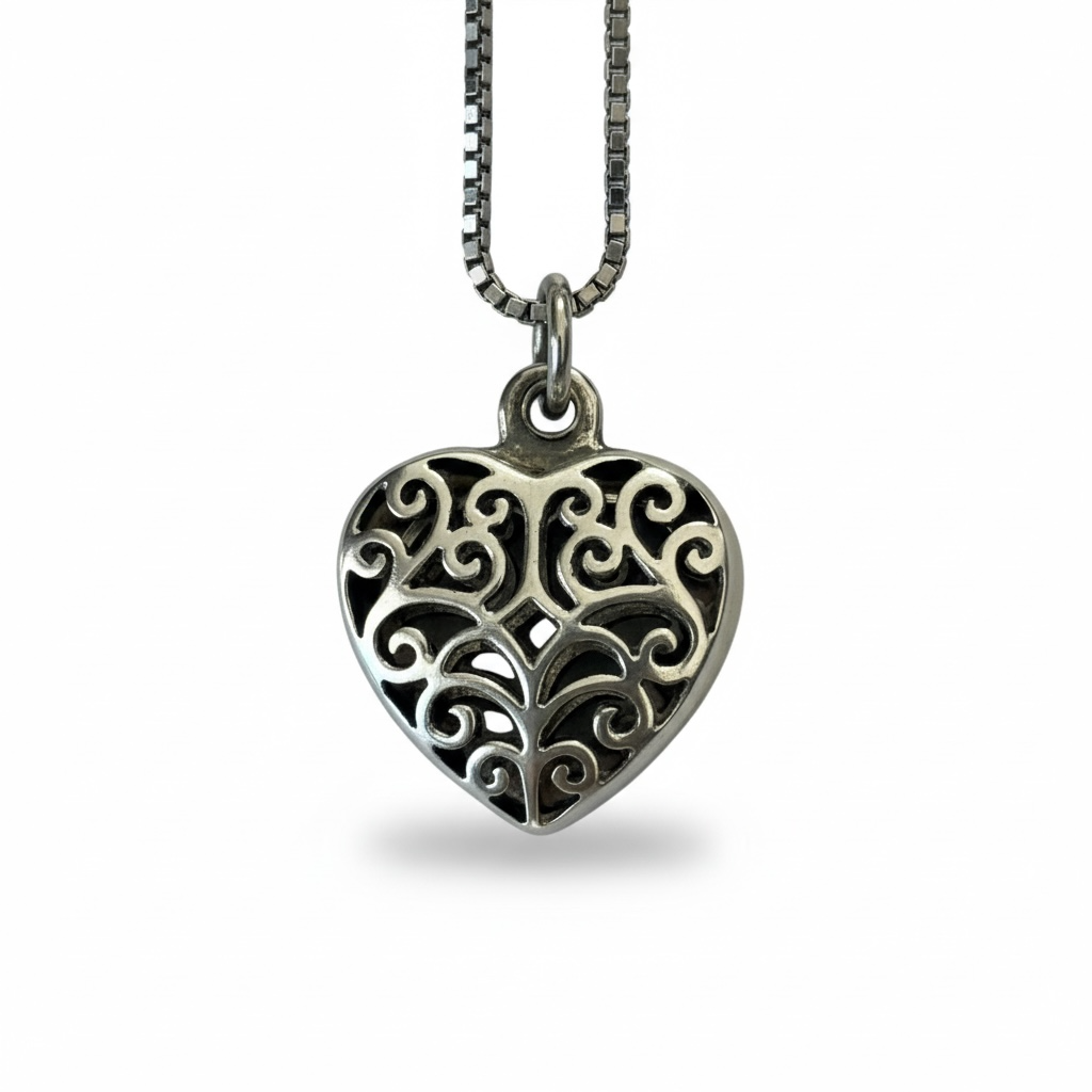 New Filigree Heart Locket & Chain 925 Silver