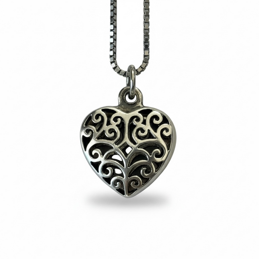 New Filigree Heart Locket & Chain 925 Silver