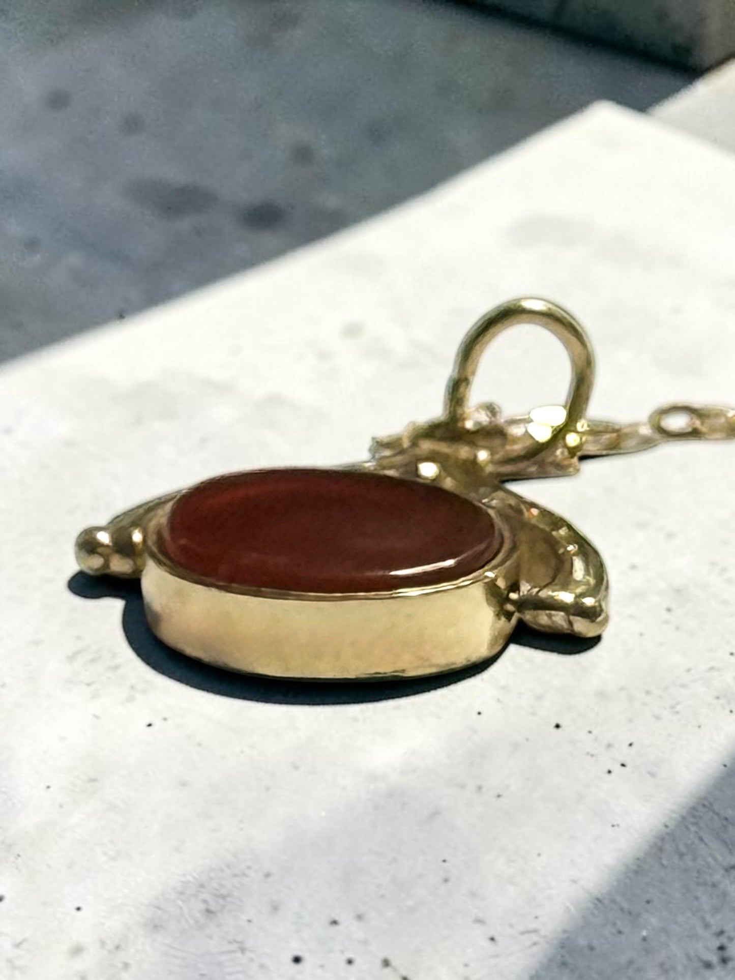 Vintage 9k Bloodstone/Carnelian Swivel Fob & Chain