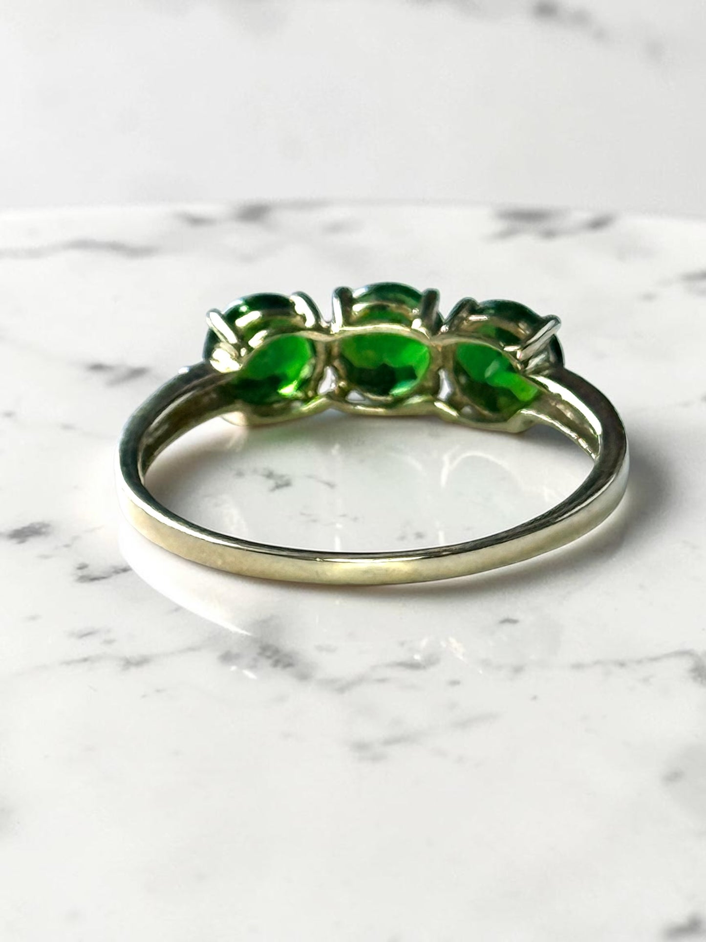 Trilogy Chrome Diopside & Diamond 9K Gold Ring Size P