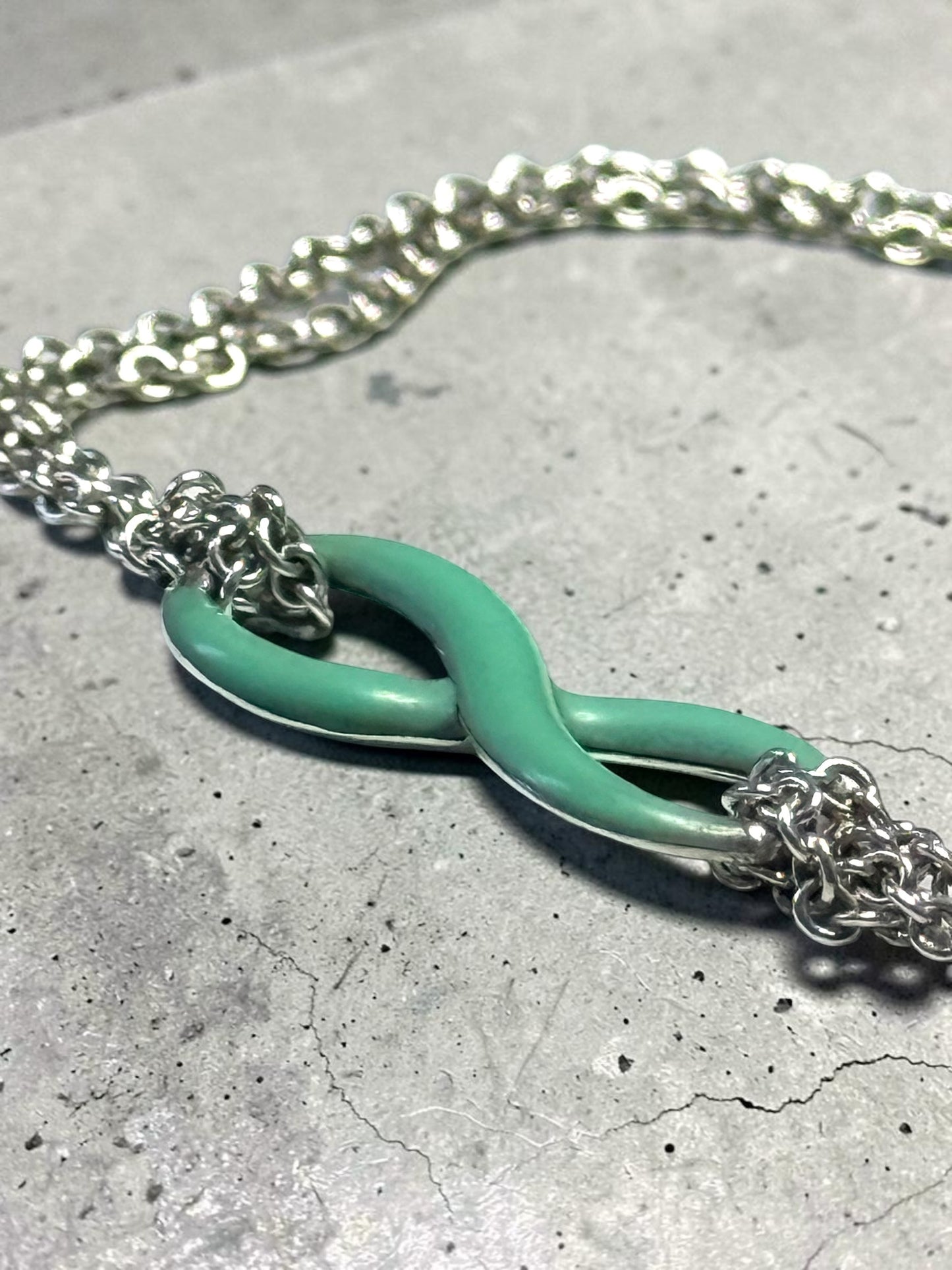 Tiffany & Co Retired Infinity Blue Enamel Double Chain Bracelet 6 1/2 Inch