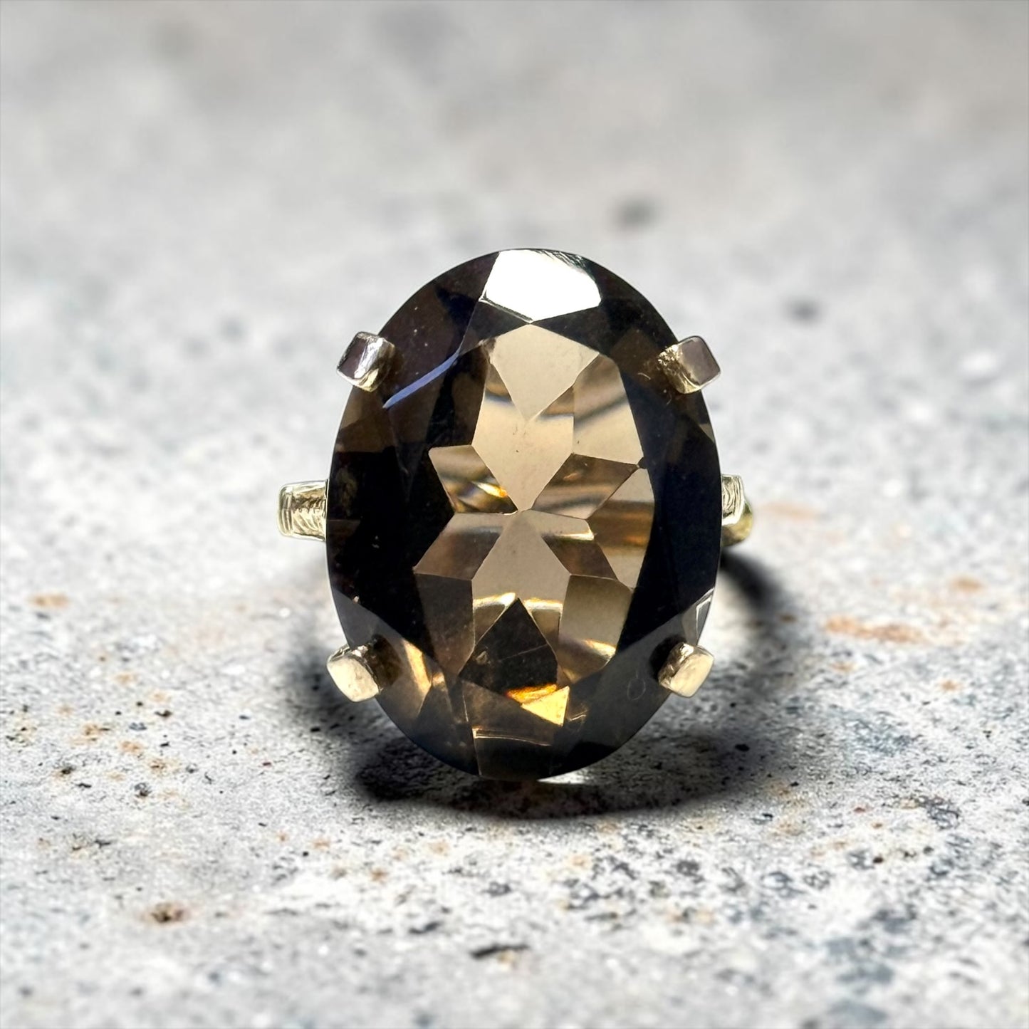 Vintage Statement 15ct Smokey Quartz Cocktail Ring 9k