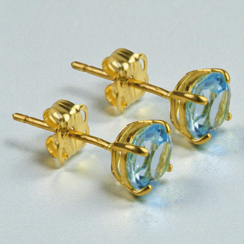 9ct Gold Blue Topaz Earrings March Birth Stone New