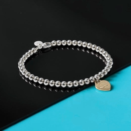 Tiffany & Co Rare Rubedo Heart Silver Beaded Bracelet 7"