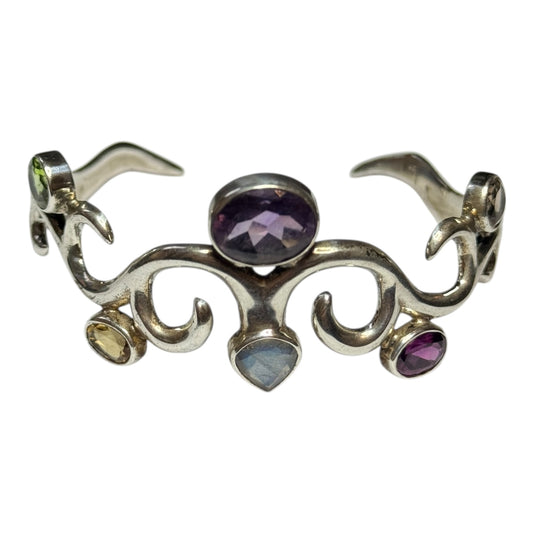 Arts & Craft Vintage Semi Precious Gem Silver Cuff