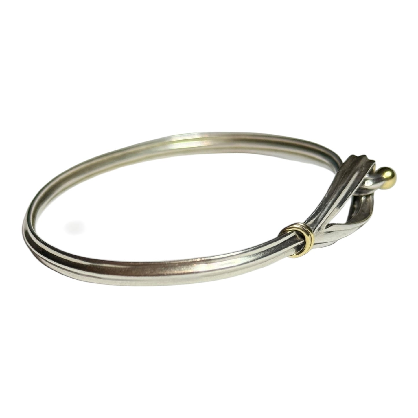 Rare Vintage 7" Tiffany & Co 925 Silver/18kt Gold Hook & Eye Ribbed Bangle