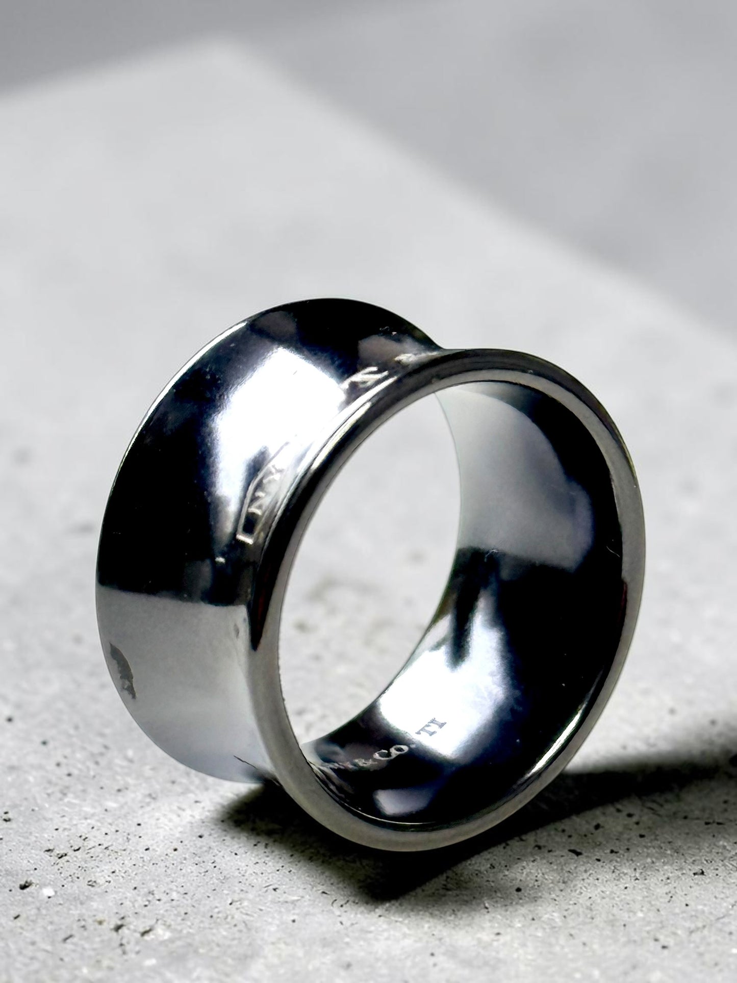 Tiffany & Co 1837 Black Rare Titanium Extra Wide Band Ring Size P (7.5)
