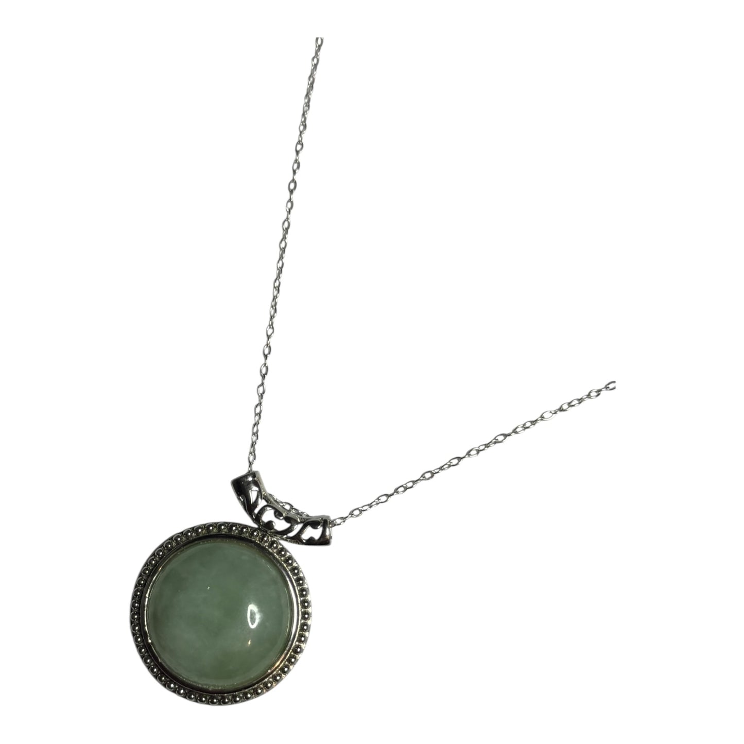 Beautiful Round Jadeite Silver Pendant & Chain