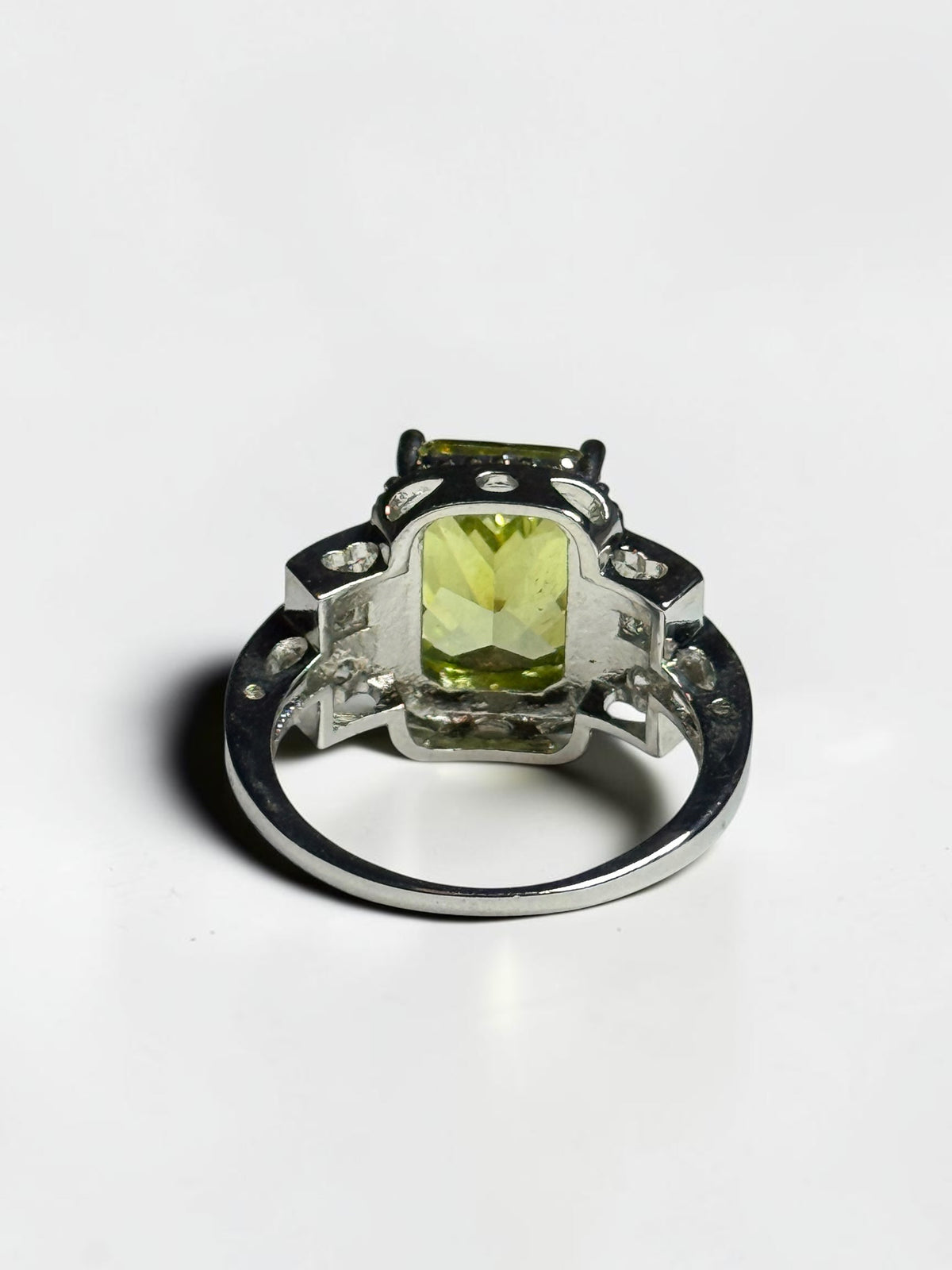 Amazing 4ct Peridot & CZ Statement 925 Silver Ring Size U