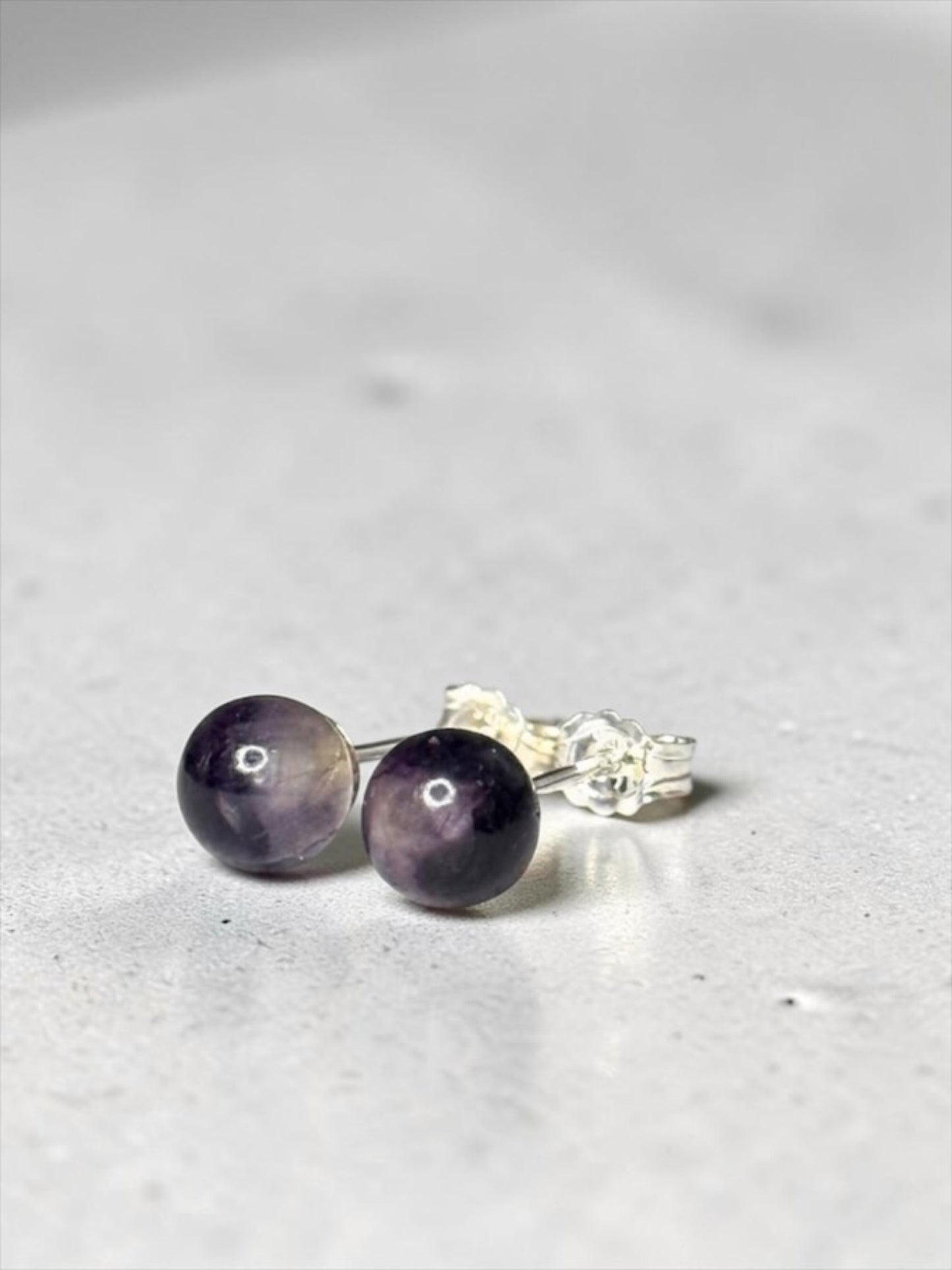 Vintage 925 Blue John 6mm Globe Studs 925 Silver