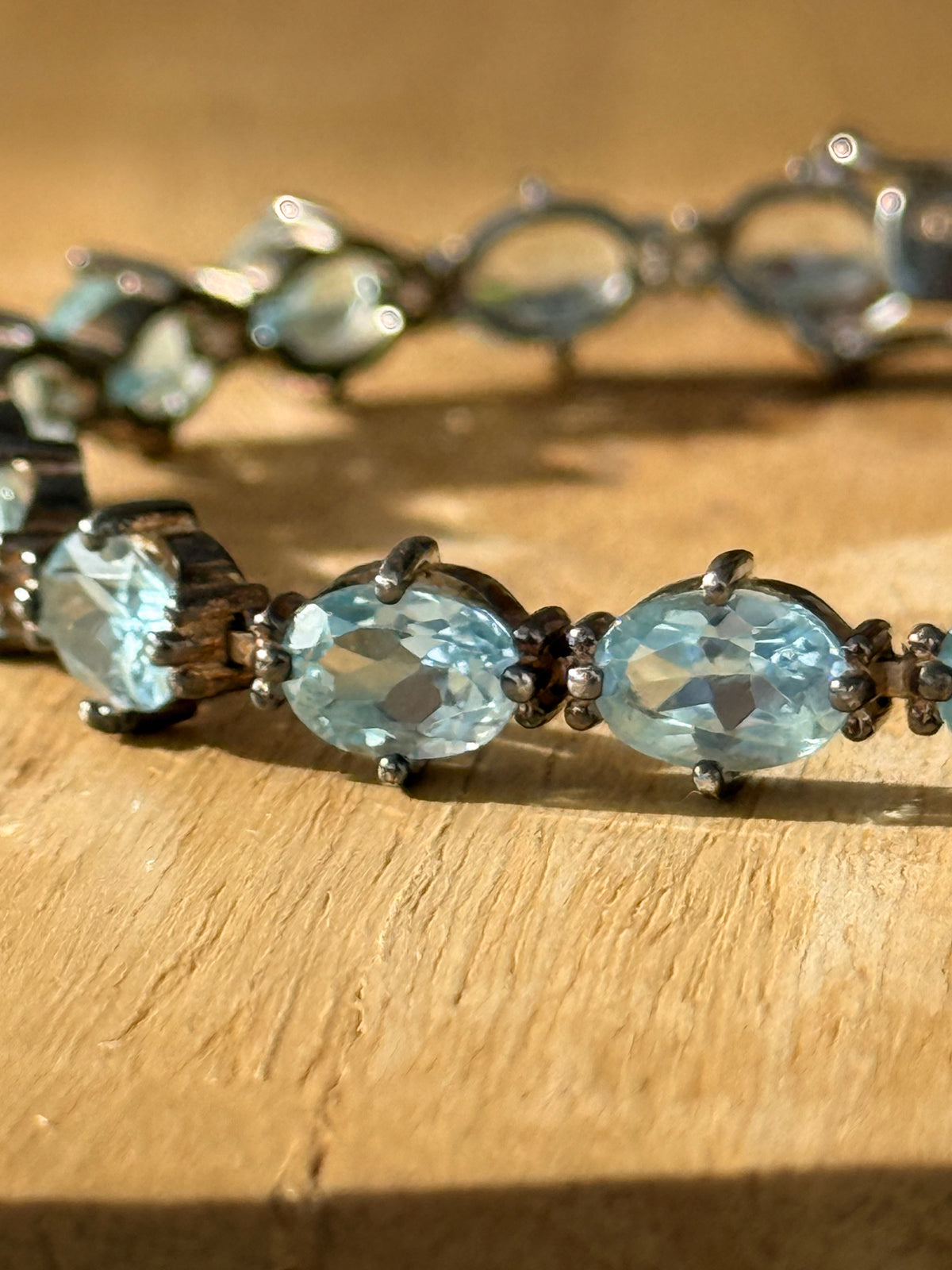 Swiss Blue 12ct Topaz 925 Articulated Tennis Silver Bracelet 7 1/4"