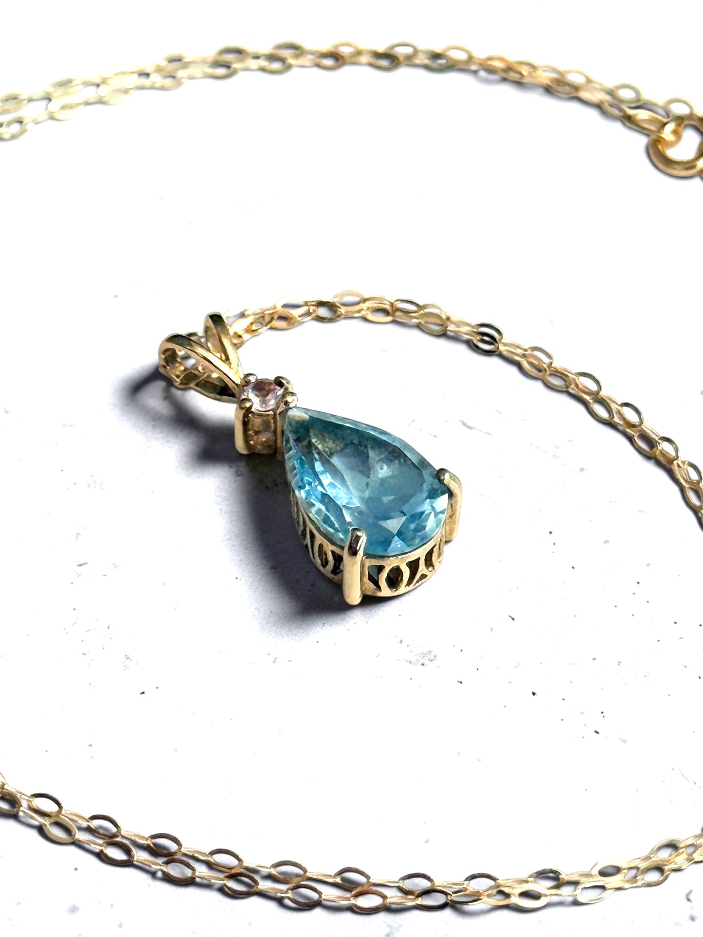 Pink & Blue Topaz 9K Pendant & Chain Hallmarked