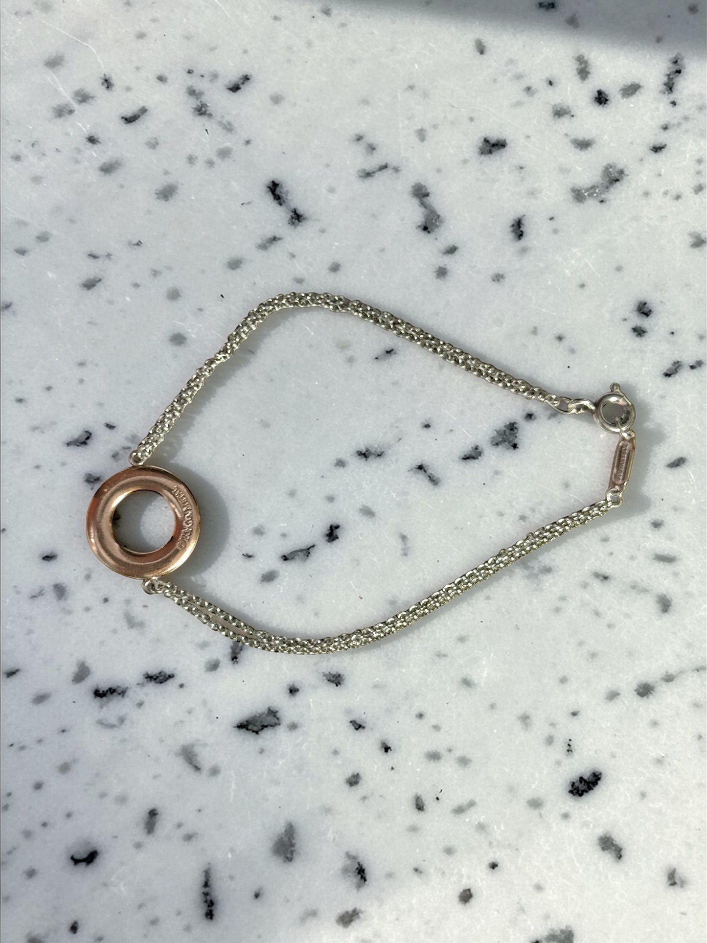 Tiffany & Co Rare Rubedo Circle Silver Double Chain Bracelet 7"