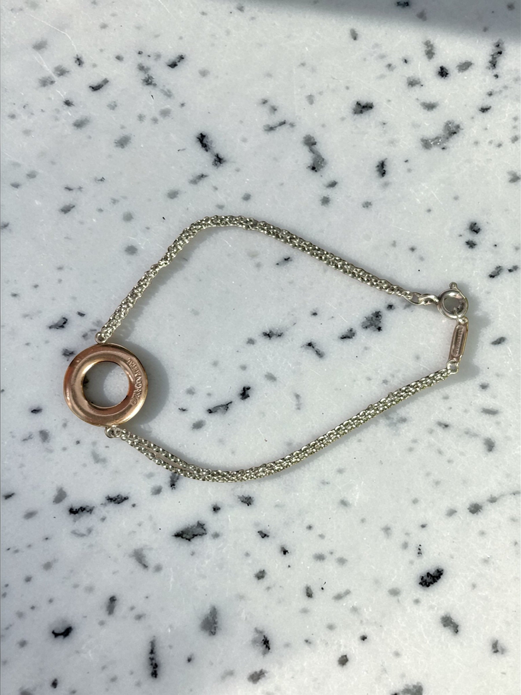 Tiffany & Co Rare Rubedo Circle Silver Double Chain Bracelet 7"