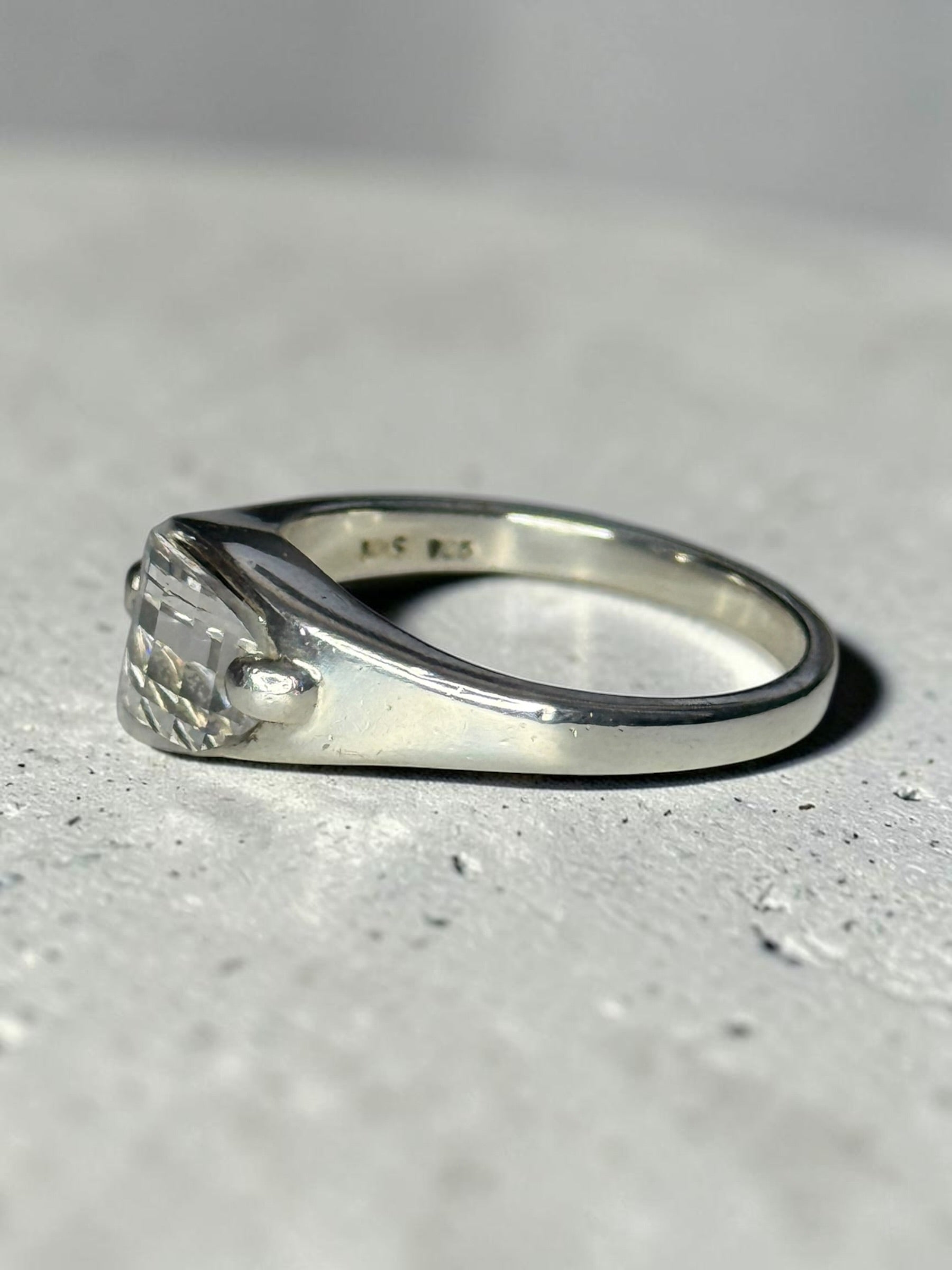 Vintage Unusual Cut Rock Crystal Silver Ring Size Q 1/2