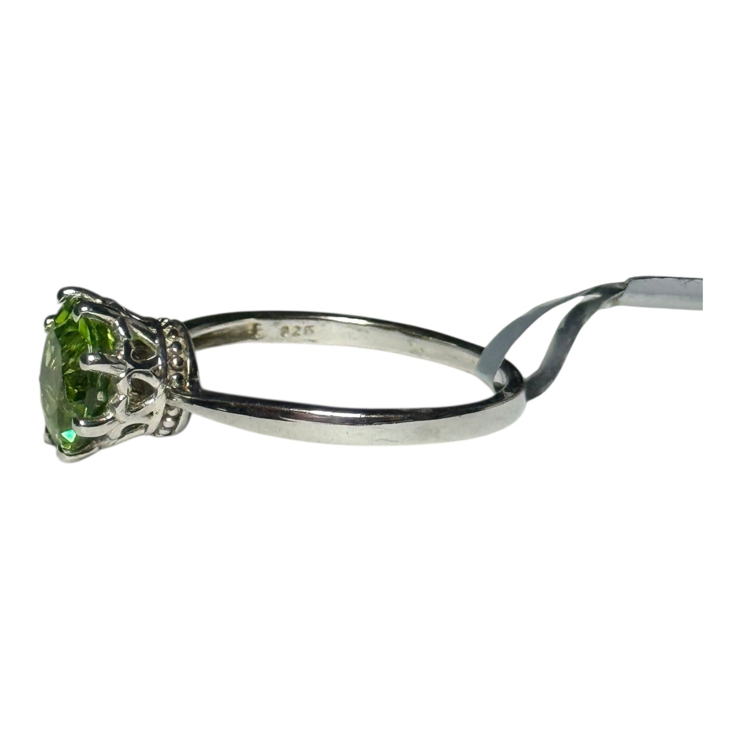 New Peridot Solitaire Silver Ring Size S - CSC
