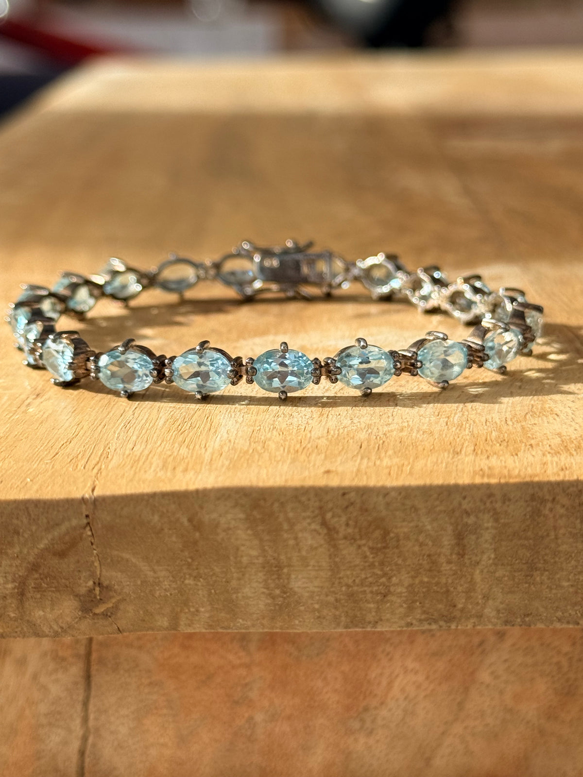 Swiss Blue 12ct Topaz 925 Articulated Tennis Silver Bracelet 7 1/4"