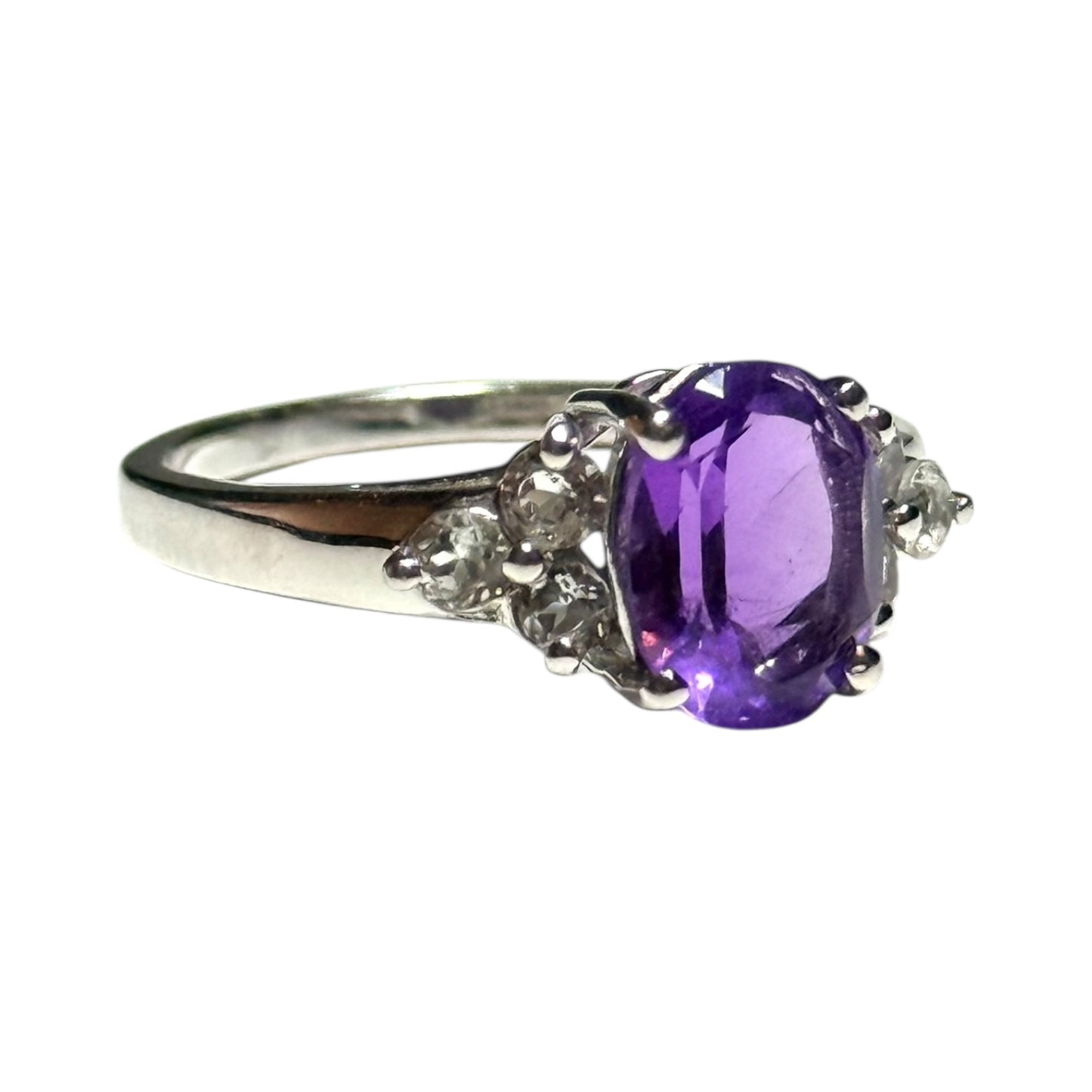 New Amethyst & White Topaz Silver Ring Size N - CSC