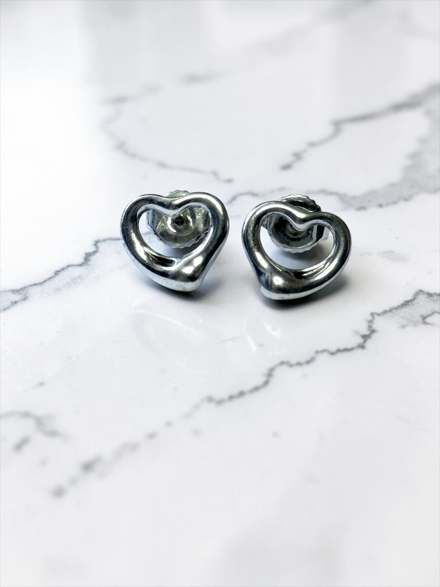 Tiffany & Co Elsa Peretti Open Heart Silver 925 Earring Studs