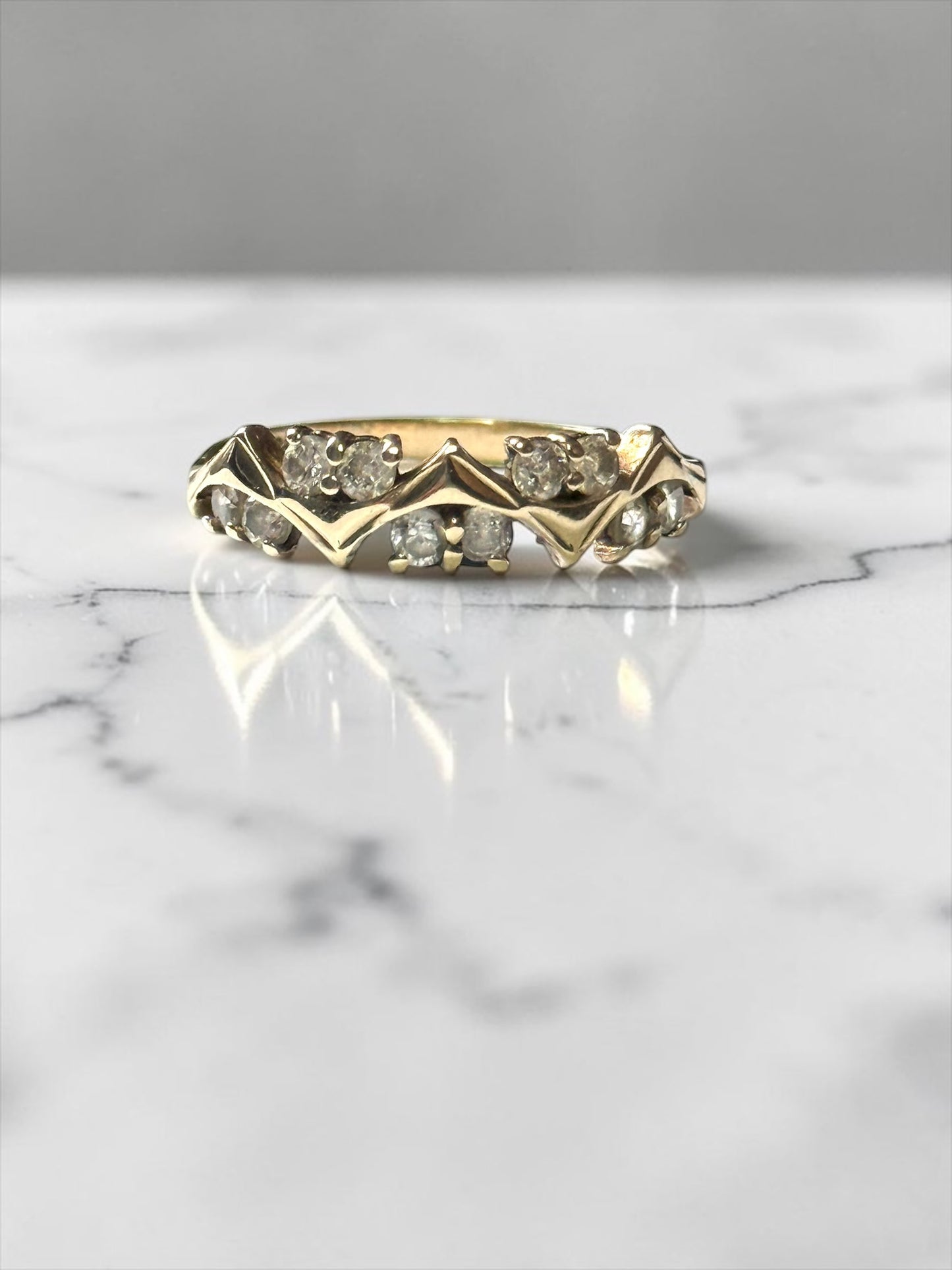 Vintage 1989 Unusual Design CZ 0.3ct 9k Gold Ring Size P