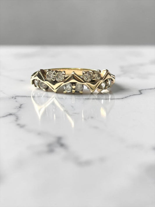 Vintage 1989 Unusual Design CZ 0.3ct 9k Gold Ring Size P