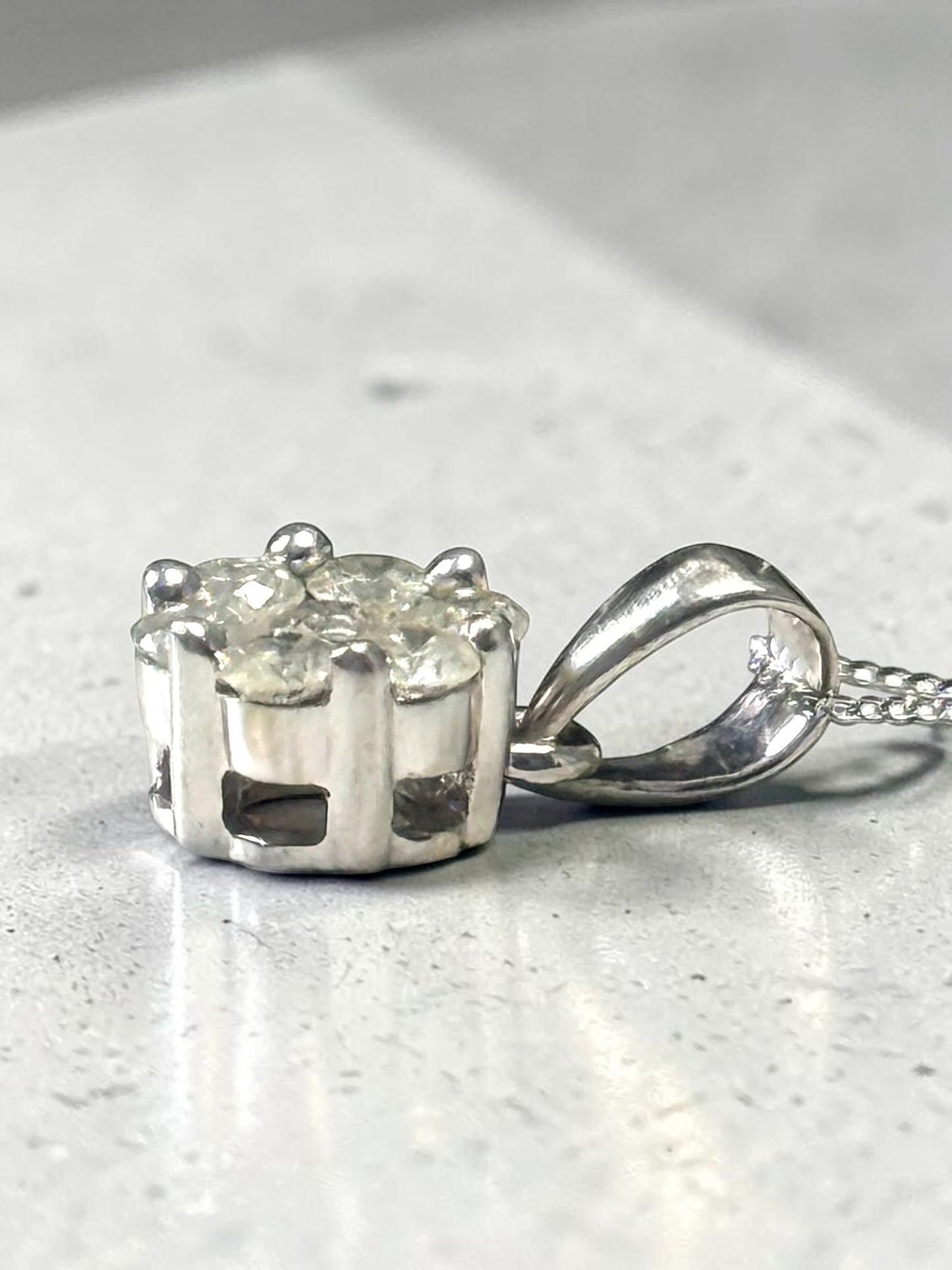 1/2 Carat Natural Diamond Cluster White Gold 9k Pendant & Chain
