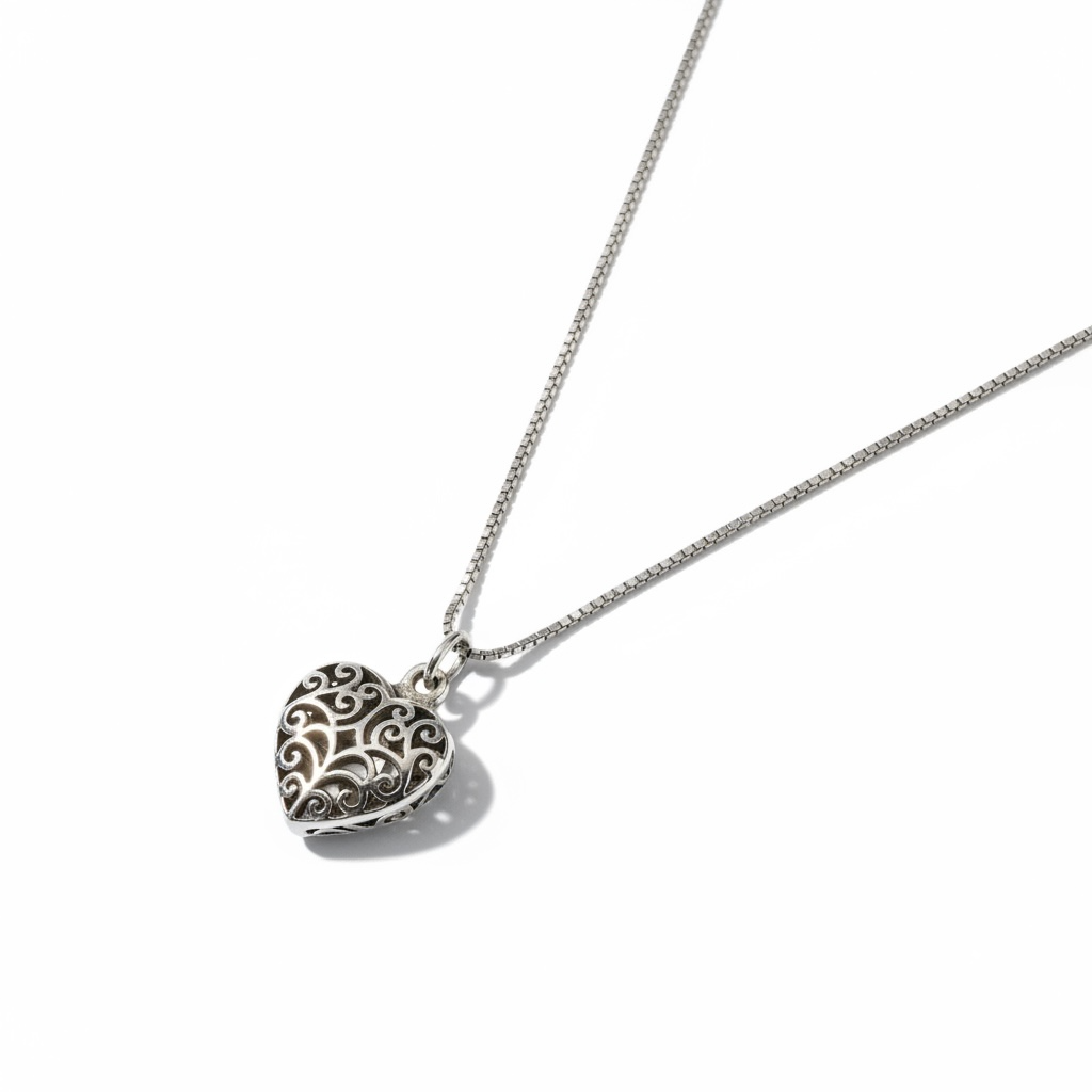 New Filigree Heart Locket & Chain 925 Silver