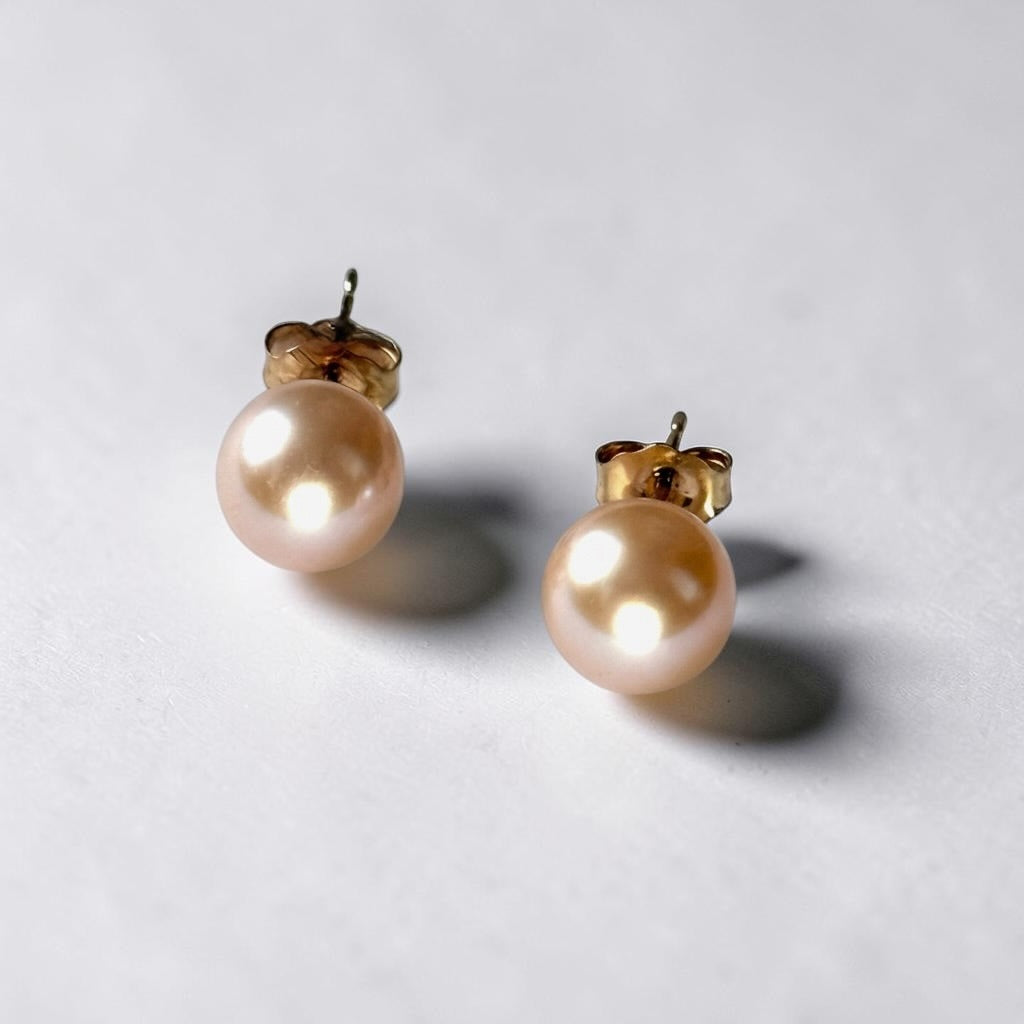 Cultured Pearl 14ct Gold Studs 7.8mm