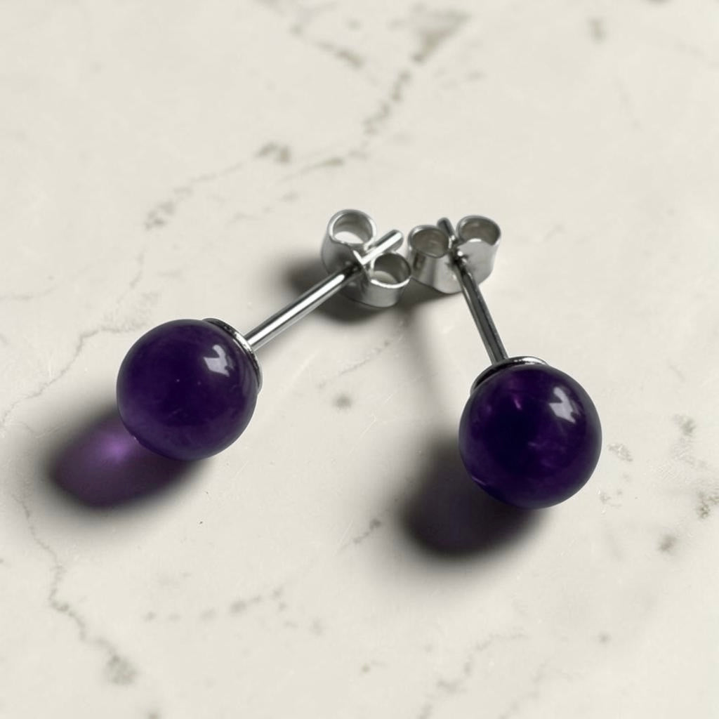 Genuine 6mm Amethyst 925 Silver Earring Studs 1 Carats