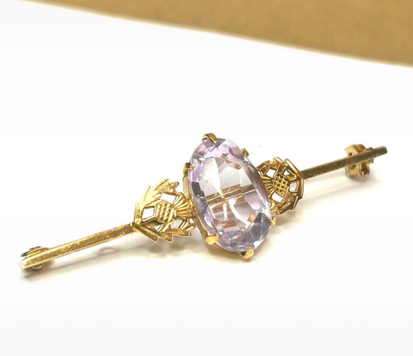 Delightful 1970 Vintage Scottish Thistle Gold Bar Brooch