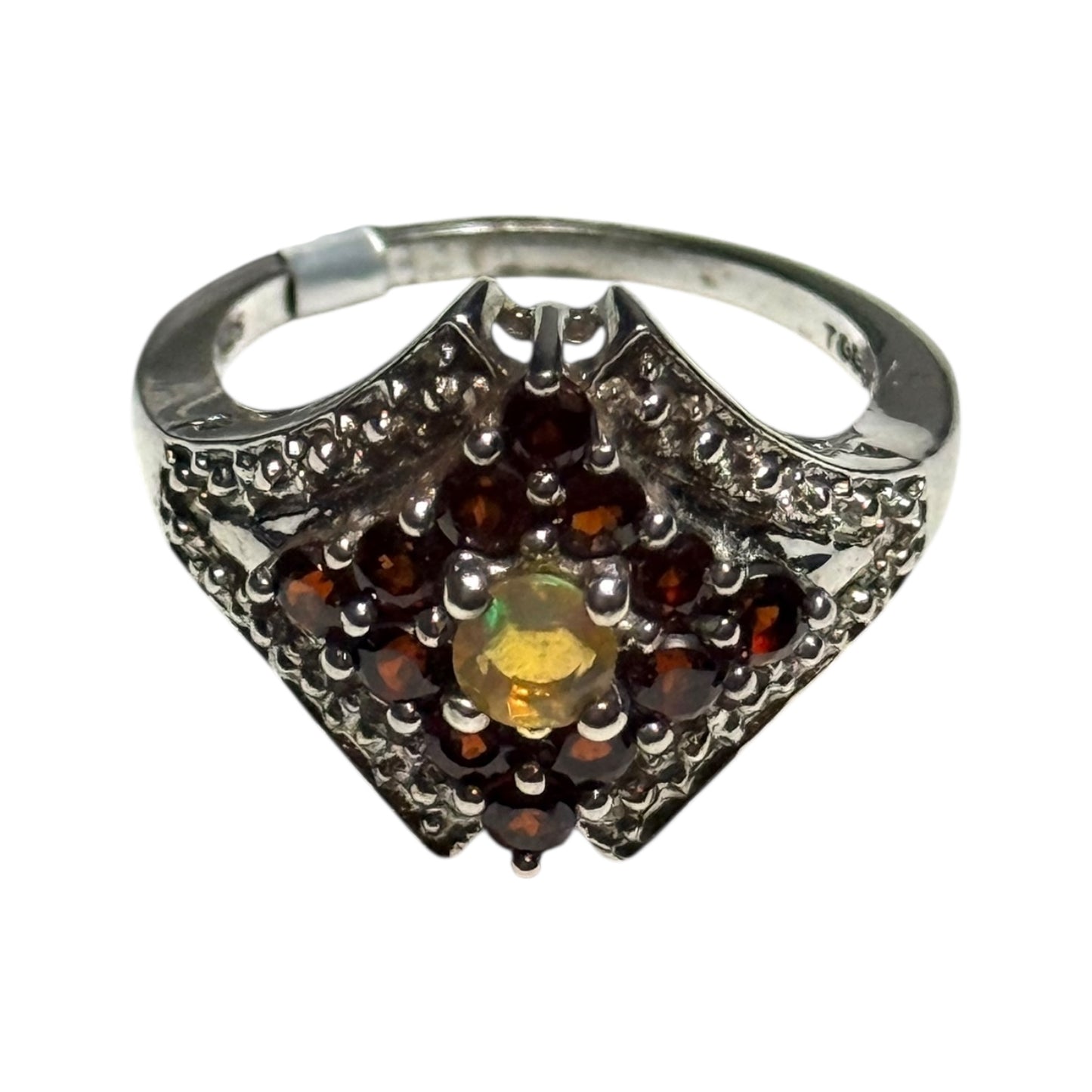 New Jelly Opal & Garnet Illusion Set Silver Ring Size N - CSC