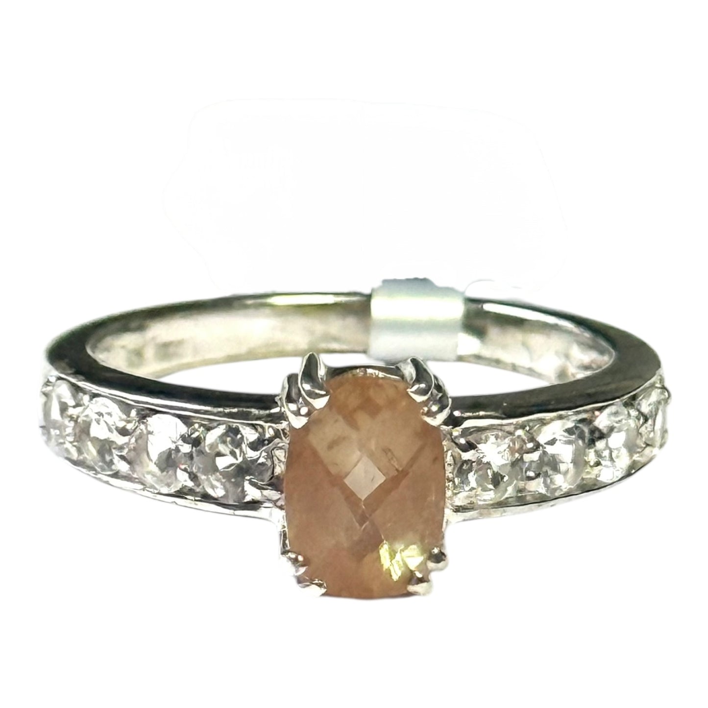 New Sunstone & White Topaz Silver Stacking Ring Size N 1/2 CSC