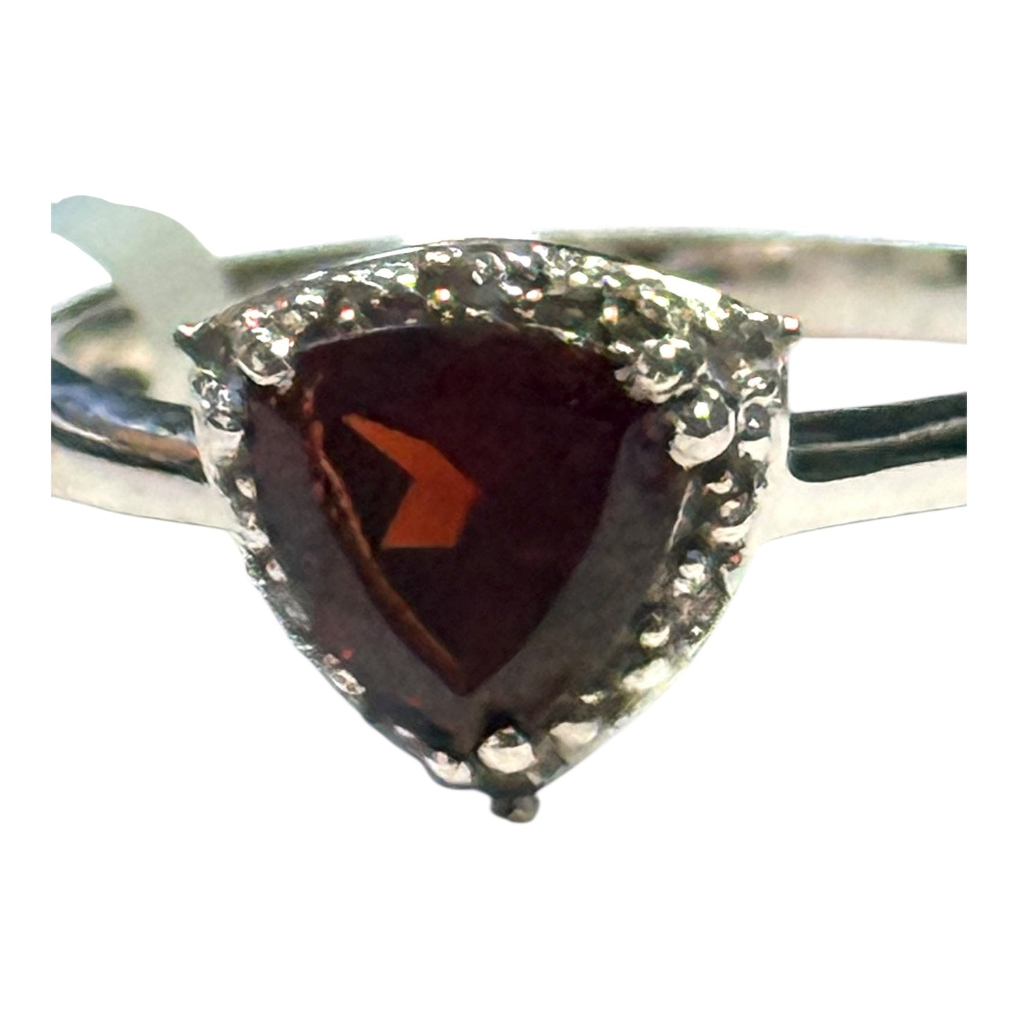 New Garnet Trillion & Zircon Silver Ring Size P CSC