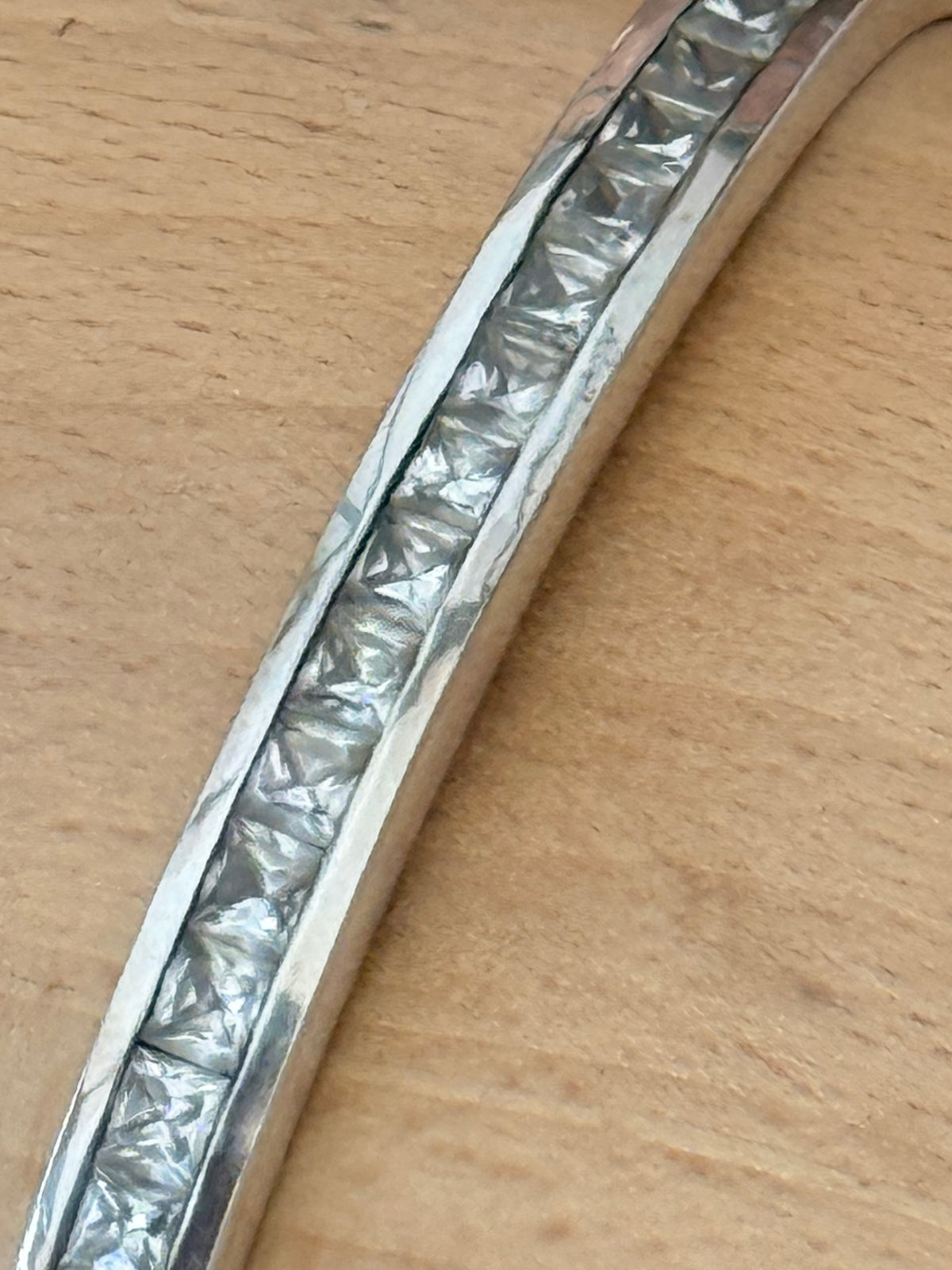 Quality Vintage CZ Hinged 925 Silver Bracelet 7" Hallmarked