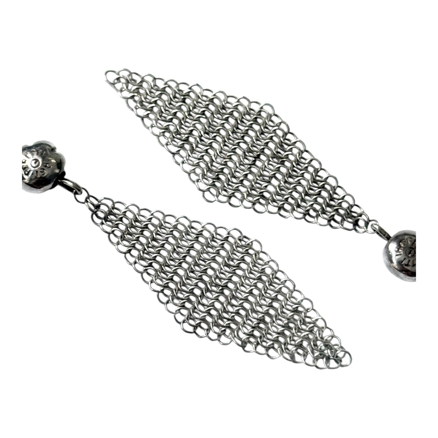 Tiffany & Co. 1981 Rare Vintage Elsa Peretti Silver Mesh Dangle Hook Earrings