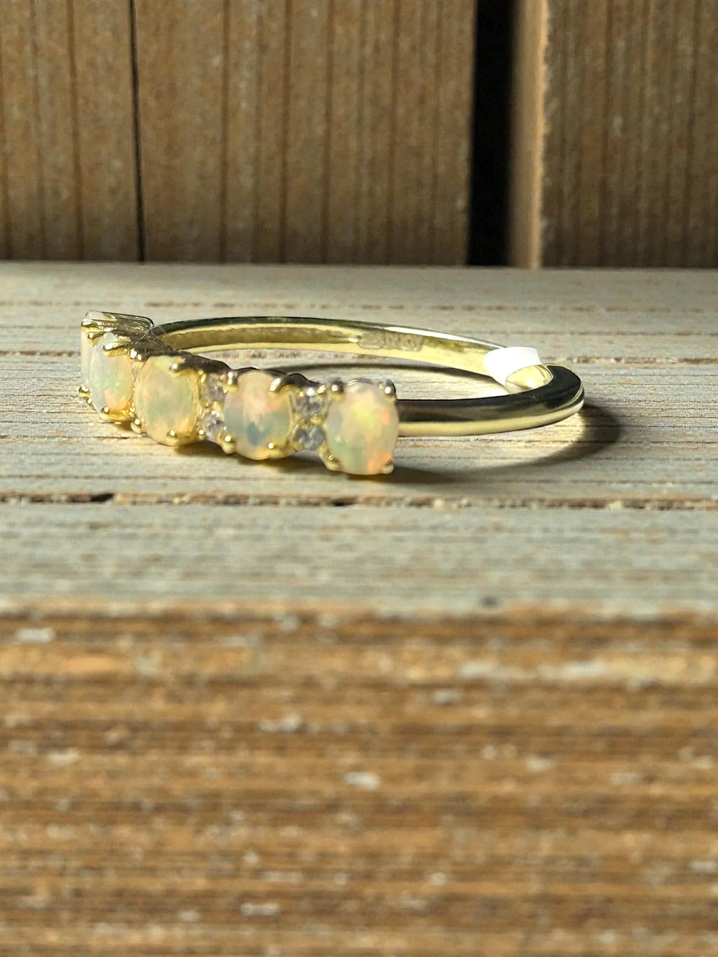 Ethiopian Opal & White Zircon GP Ring Size S