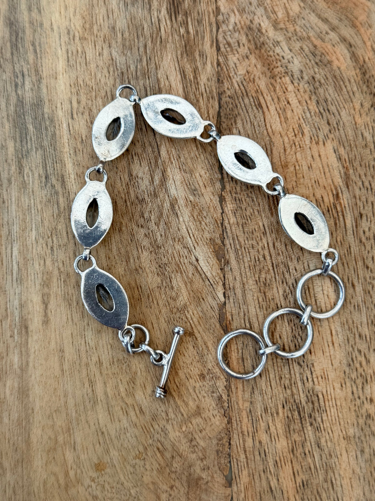 Blue Topaz Marquis Vintage 925 Silver Bracelet Adjustable 6 1/2" - 8" Hallmarked