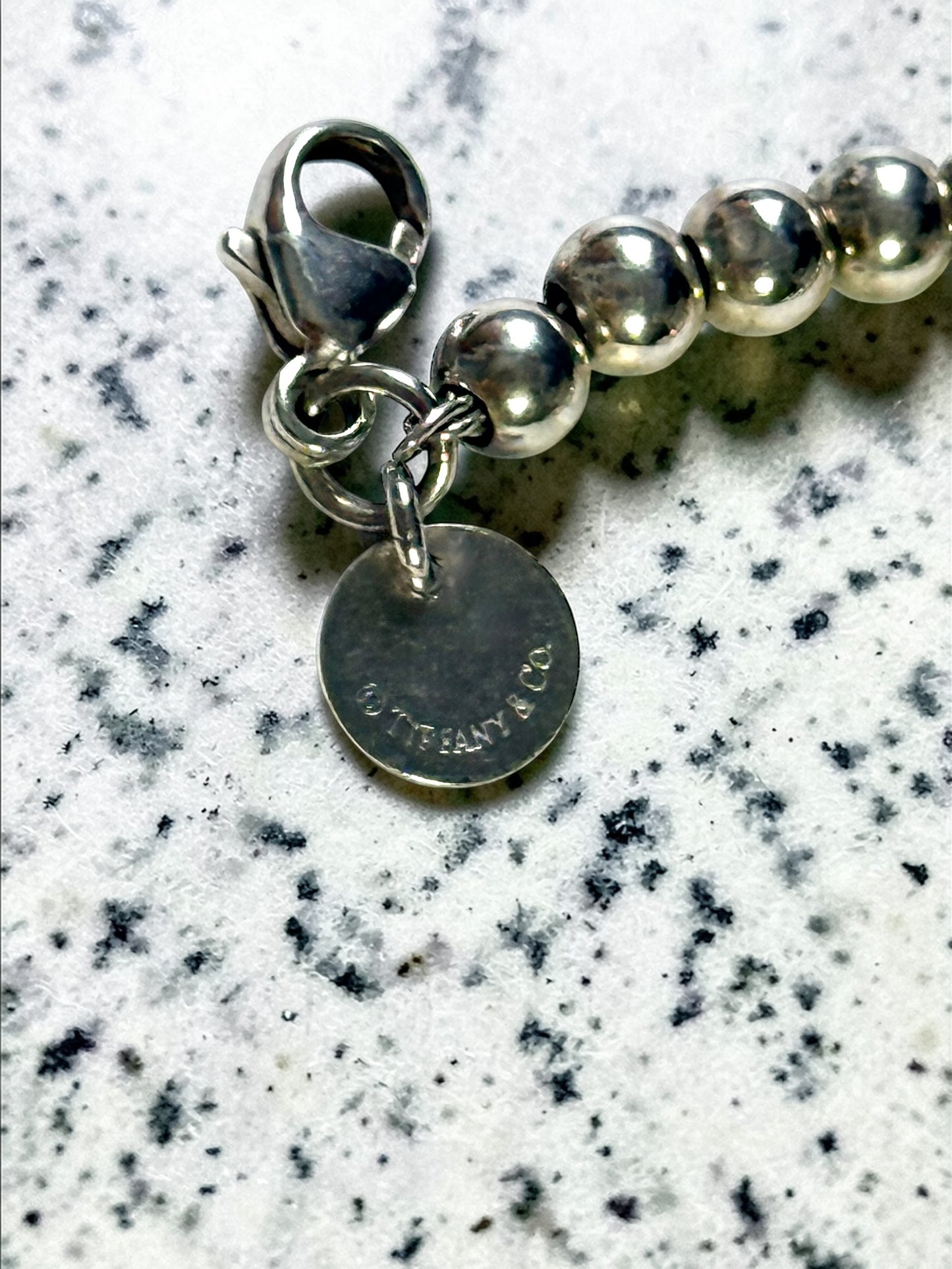 Tiffany & Co Rare Rubedo Heart Silver Beaded Bracelet 7"