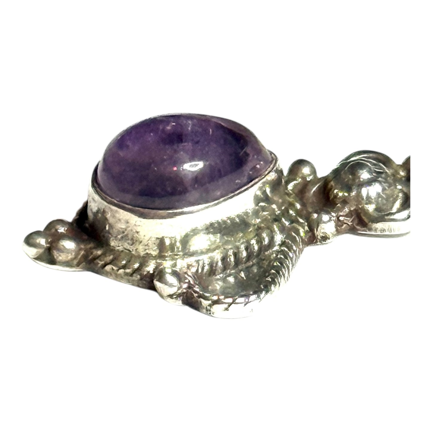 Vintage Amethyst Cabochon Silver Dangle Earrings