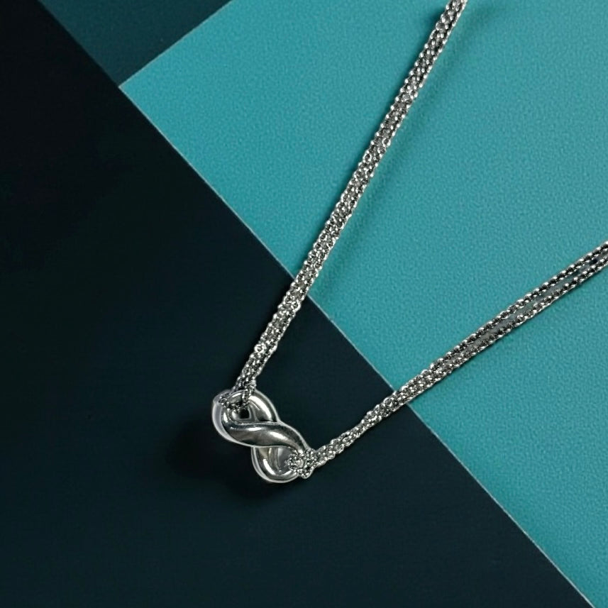 Tiffany & Co. Infinity Double Chain Necklace Pendant & Chain 925 Silver