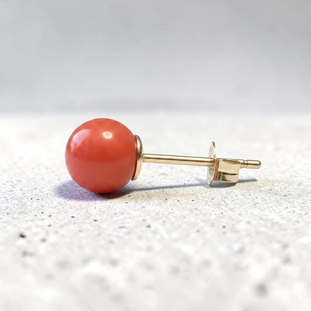 Genuine 5mm Coral 9ct Gold Earring Studs 1.5Carats