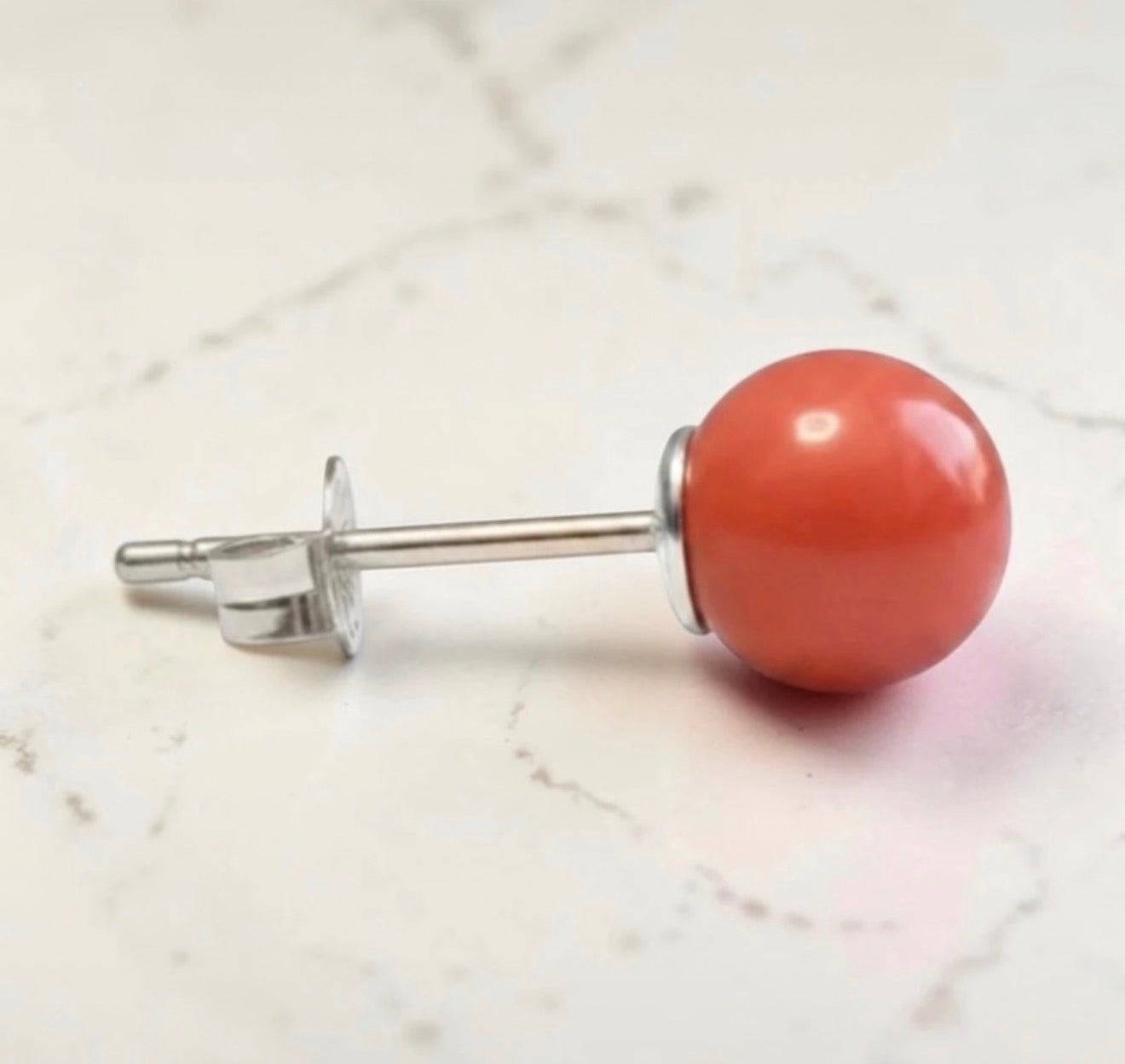 Genuine 5mm Coral 925 Silver Earring Studs 1 Carats