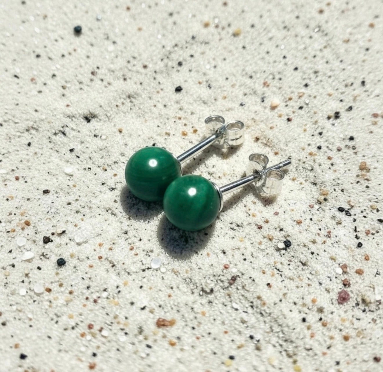 Genuine 6mm Malachite 925 Silver Earring Studs 1.6 Carats