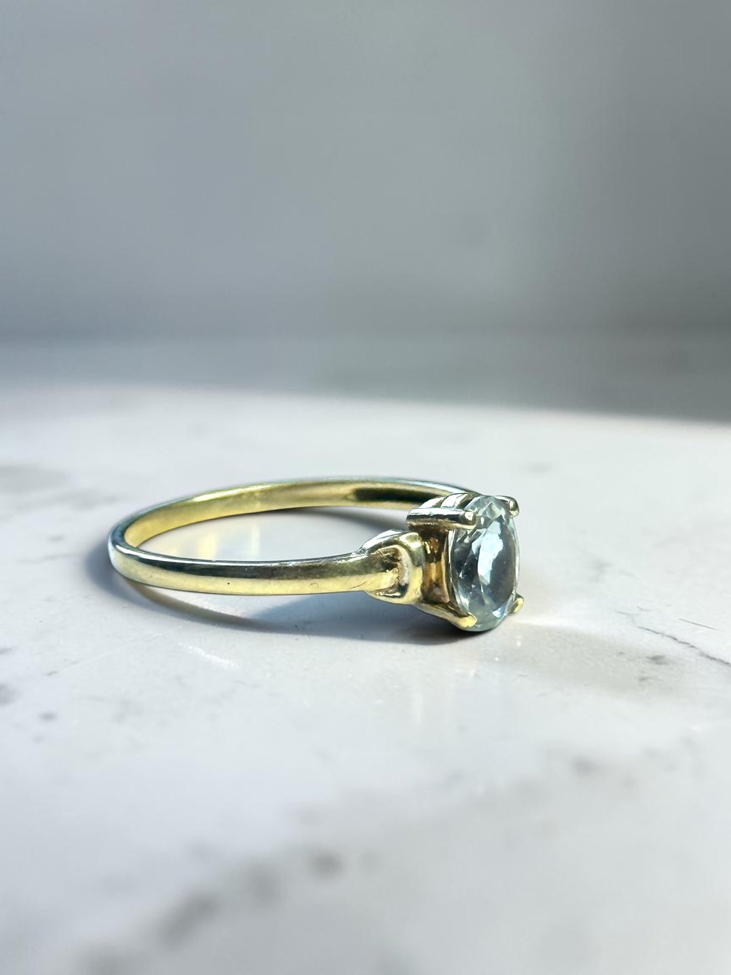 Vintage Aquamarine Solitaire 9ct Gold Ring Size L1/2