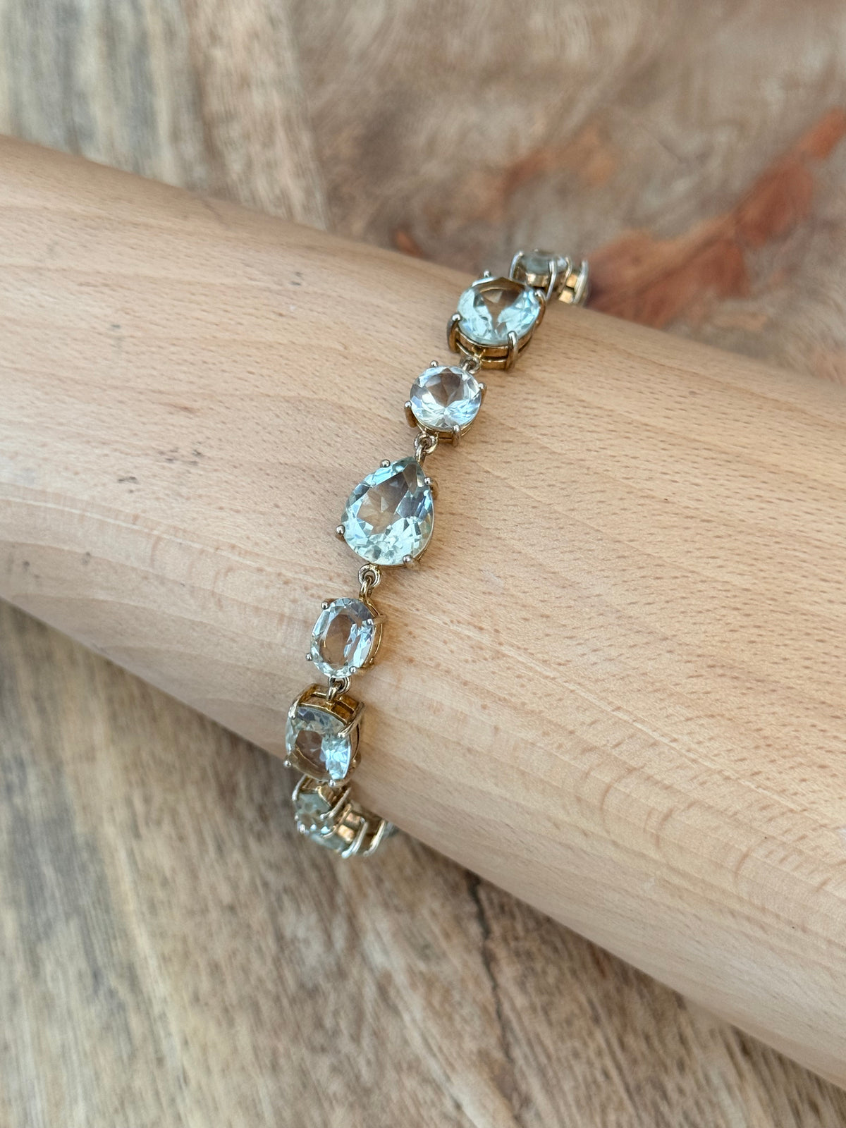 Prasiolite Green Amethyst GP 925 Mixed Cut Bracelet 8" Hallmarked