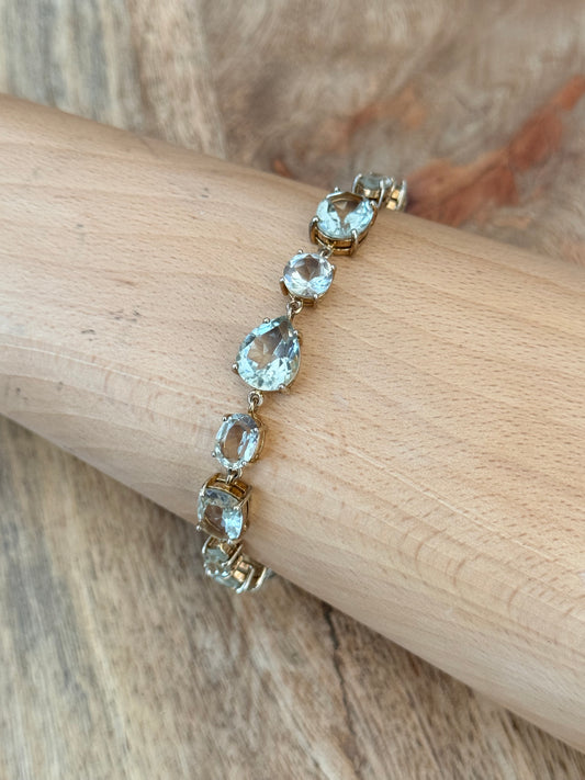 Prasiolite Green Amethyst GP 925 Mixed Cut Bracelet 8" Hallmarked