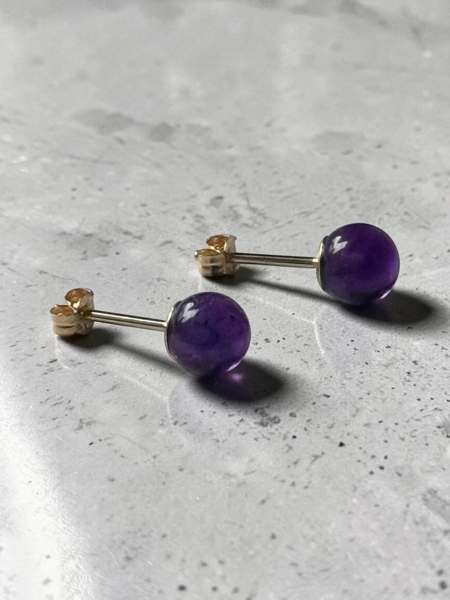 Genuine 6mm Amethyst Globe 9k Gold Earrings