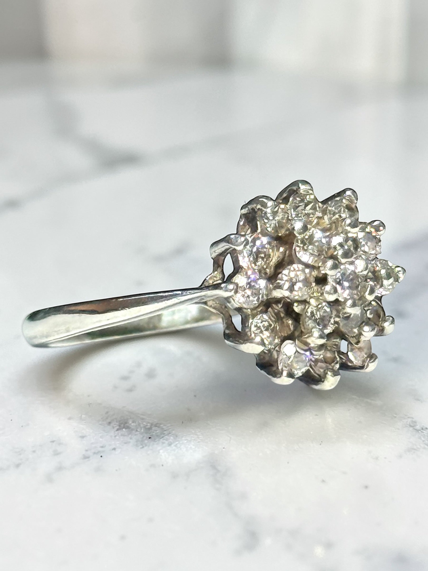 Sparkling Multi Gem Cluster CZ Silver Ring Size O