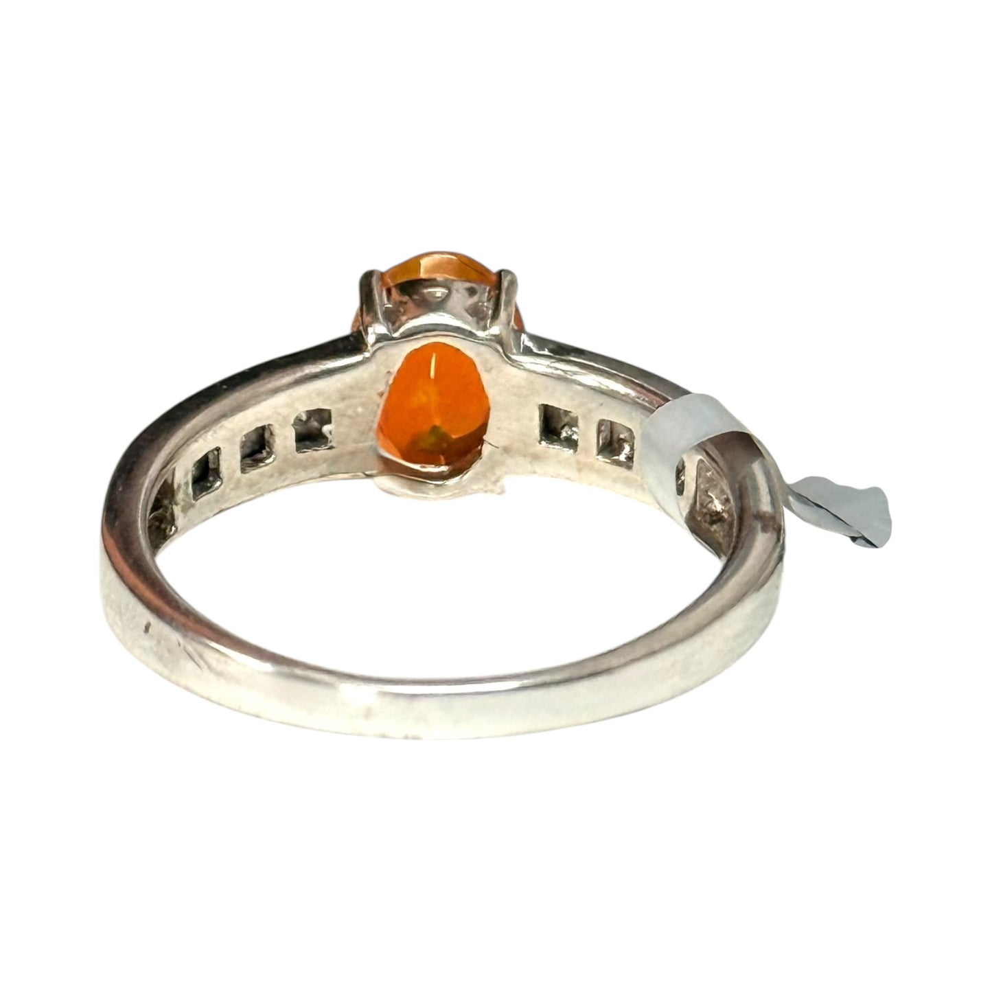 New Fire Opal & Diamond Silver Ring Size P 1/2 CSC