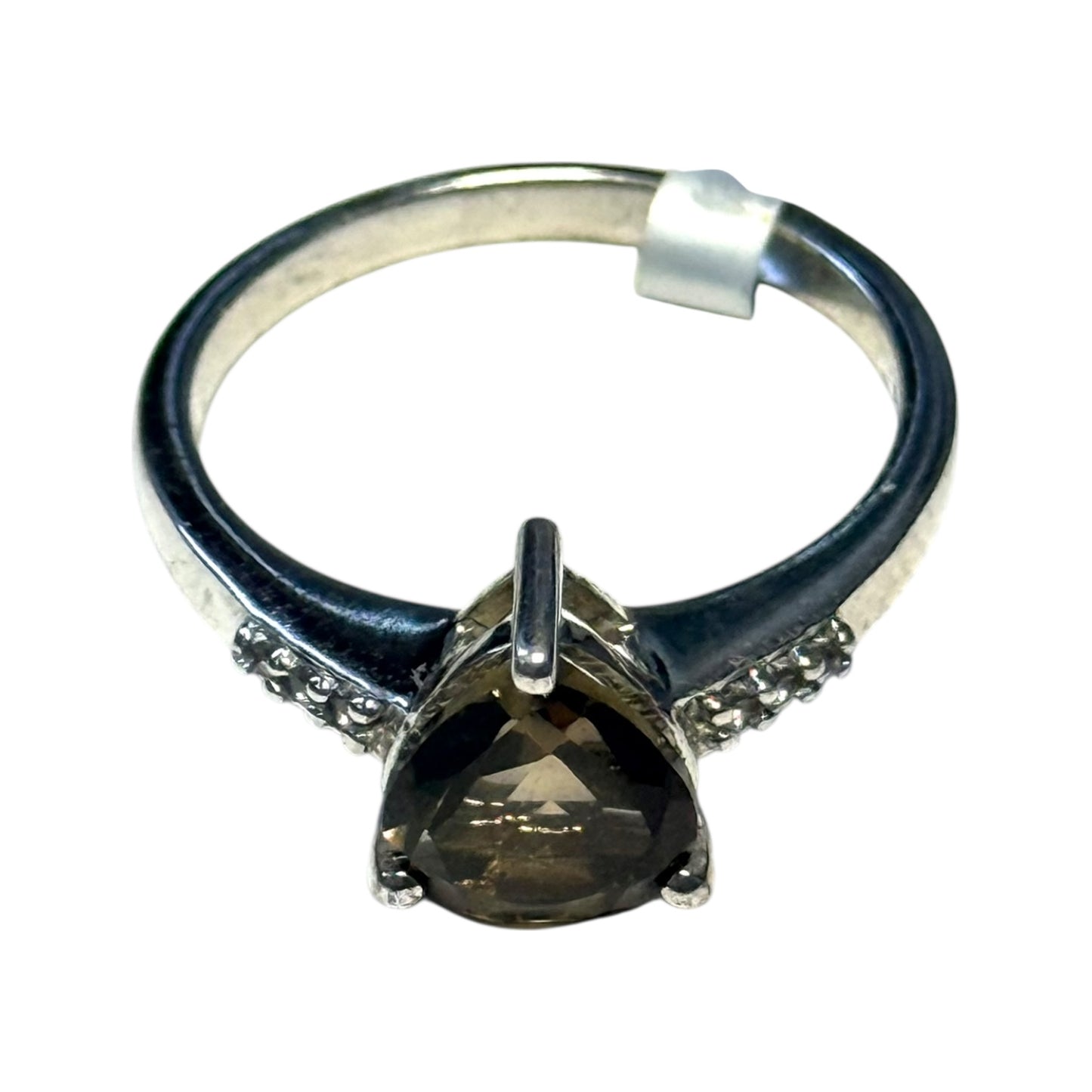 New Smokey Quartz & White Topaz Sterling Silver Size P 1/2 CSC